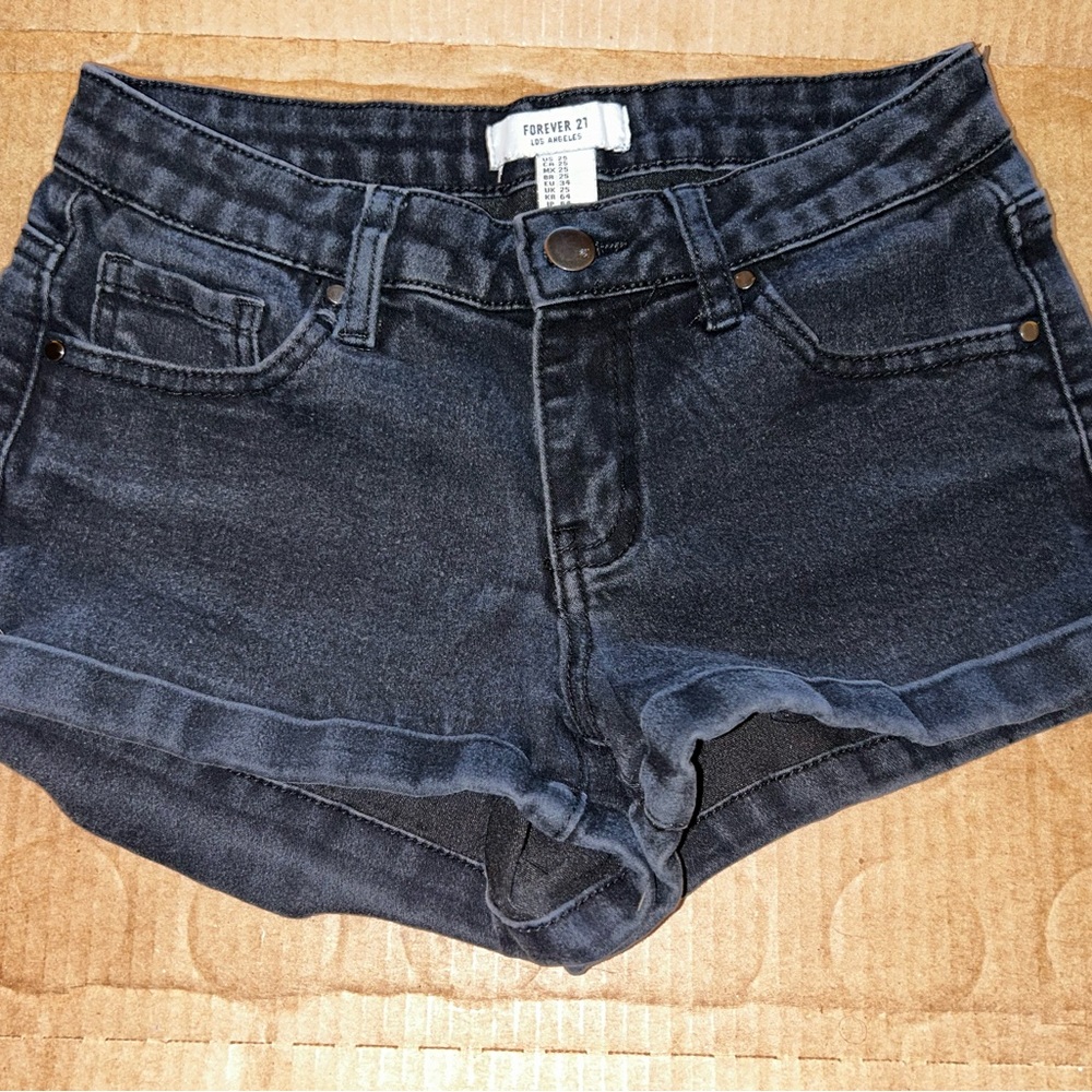 Black denim shorts